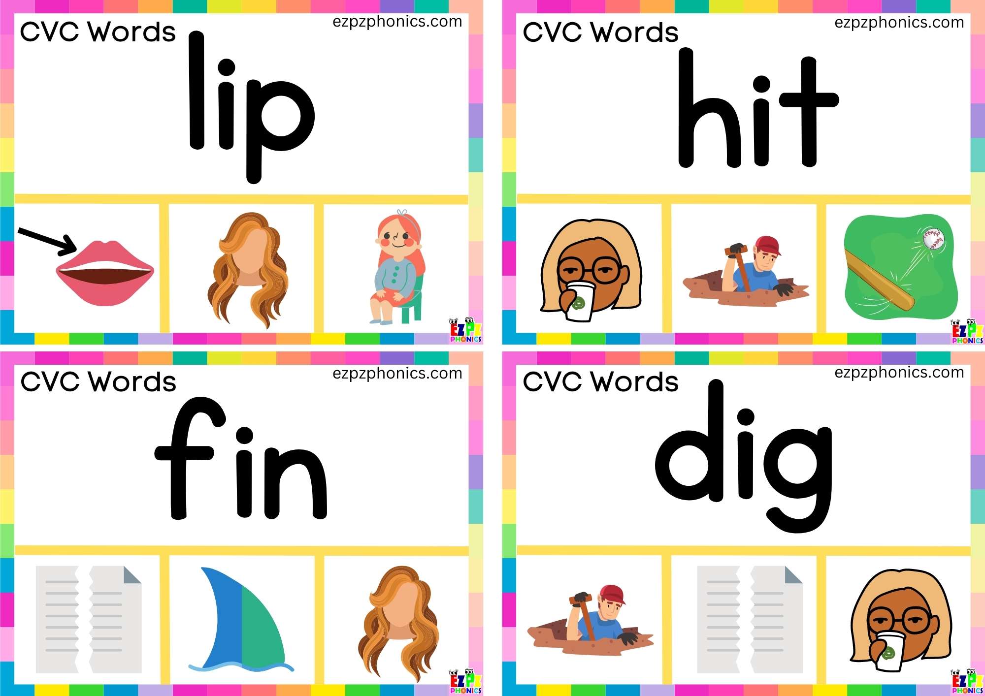 Short i Vowel CVC words Read the word and clip the image Set 3 - ezpzphonics.com